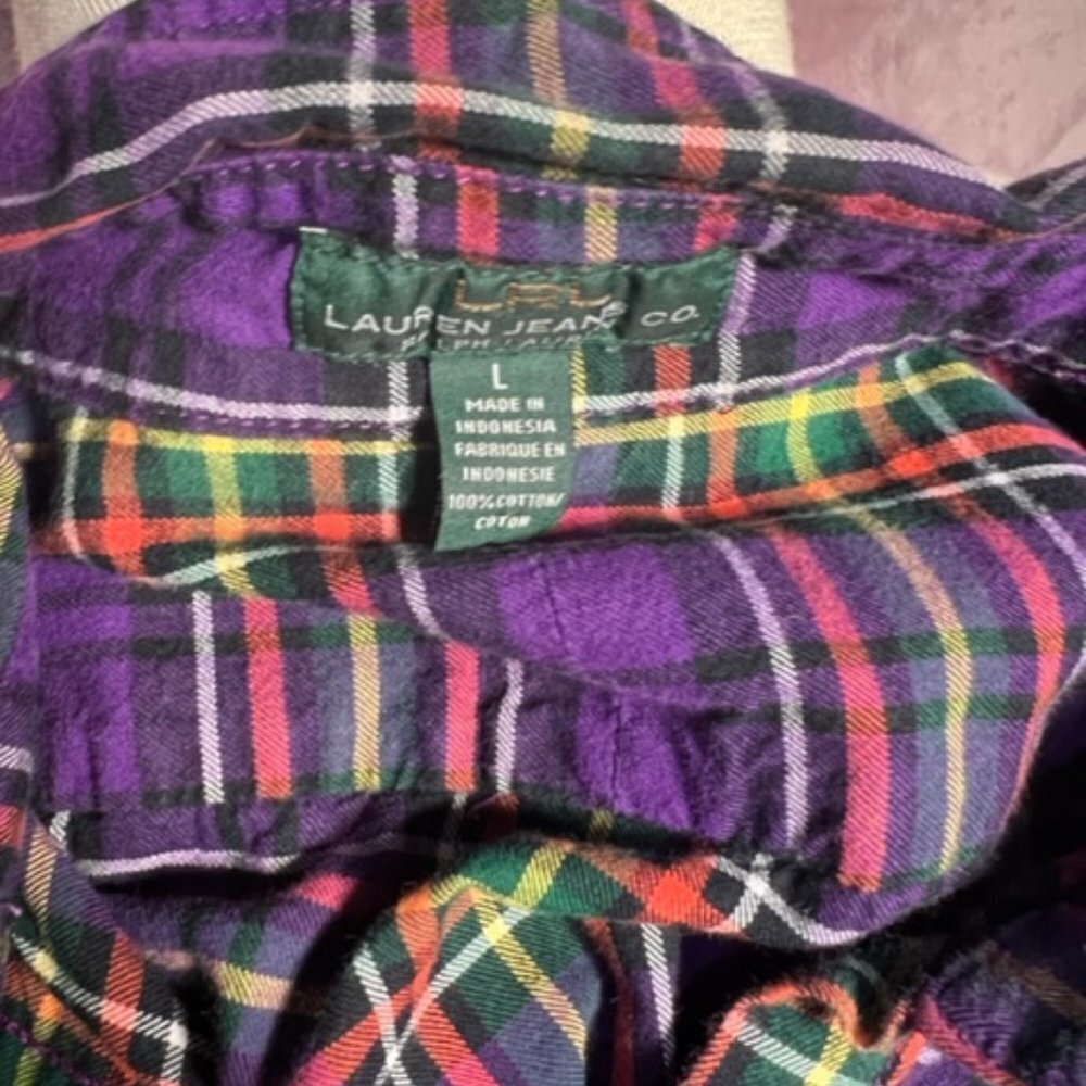 Womens Lauren Jean Ralph Lauren Button Down Shirt Size L - Picture 5 of 6